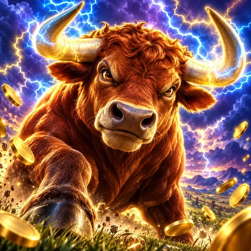 Beef Lightning pokie cover art with cartoon farm animals lit by yellow lightning